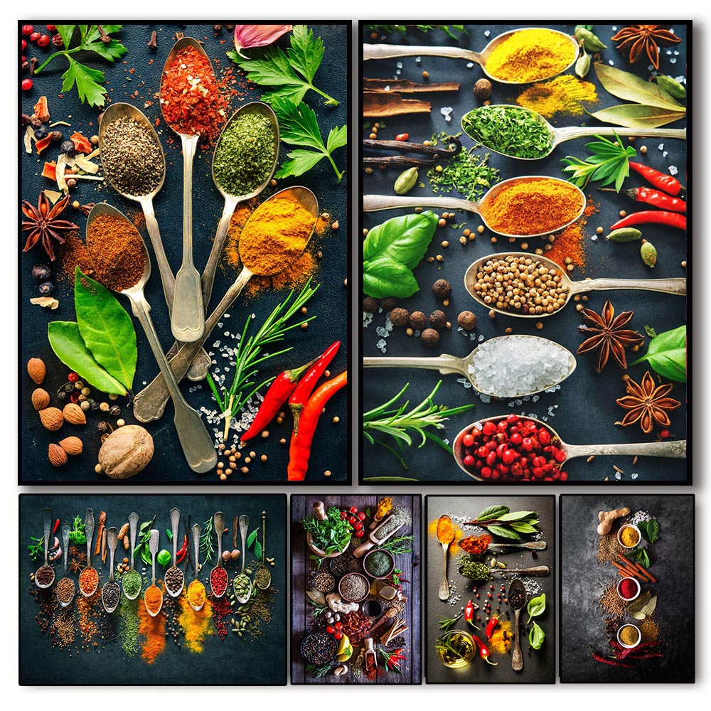 Home Cooking Oil - Kruiden, specerijen, kookcanvas schilderij, Scandinavische woondecoratie,