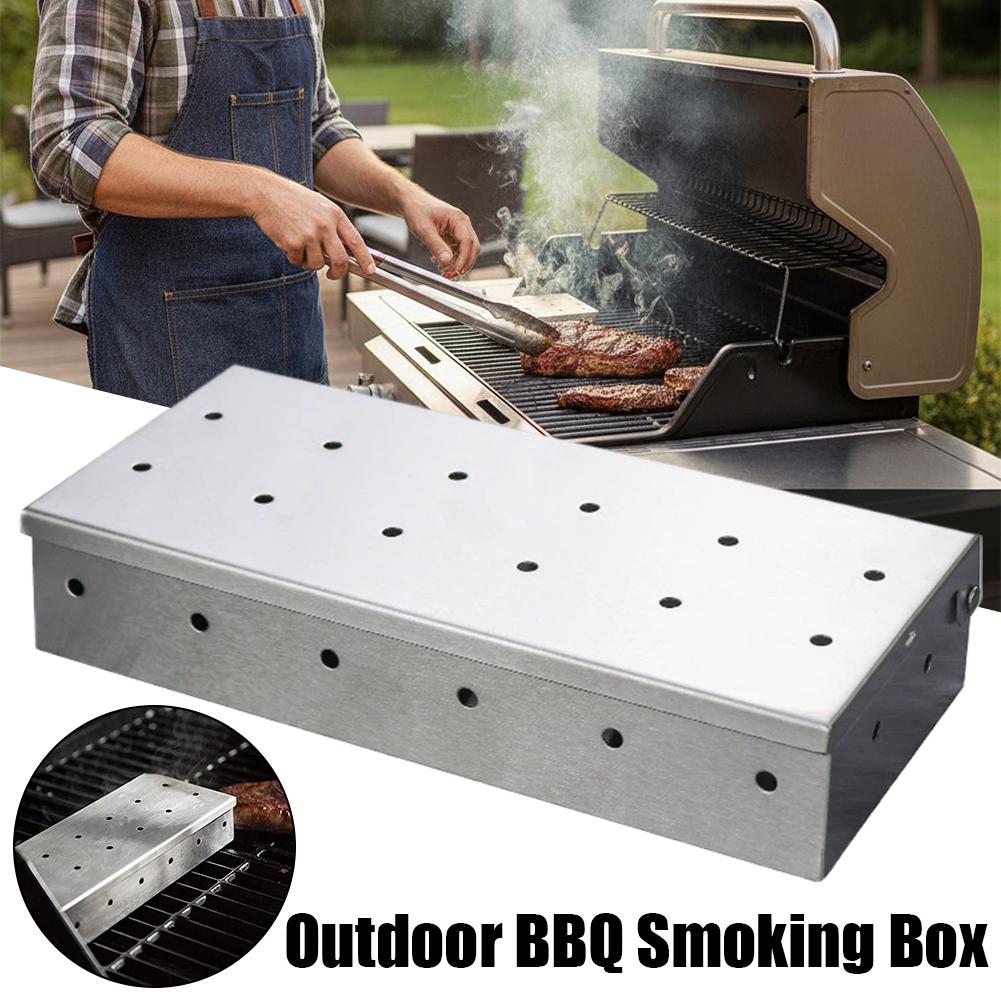 Smoker Box Wood Chip - Roestvrijstalen BBQ-rokerbak Verdikte vleesrookgeneratorkoffer voor houtsnippers