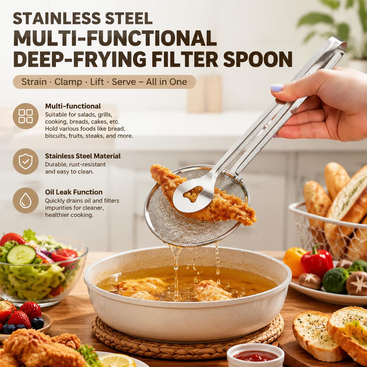 Home Cooking Oil Filter - Roestvrijstalen zeeflepel met fijnmazig gaas en